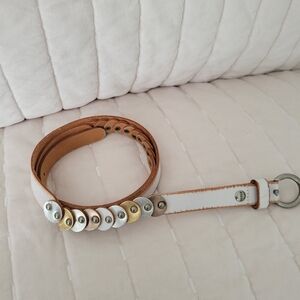 Fossil White Leather Studded Belt with Mixed Metal Accents